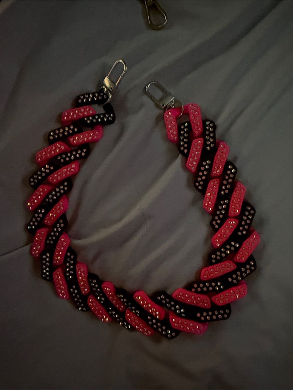 Rhinestone Pink and Black Crystal Bag Chain